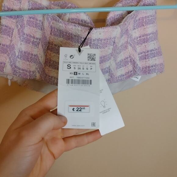 Zara New NWT Cropped Bra Tweed Purple White Striped Stripes Kawaii Twee Small - Picture 5 of 6